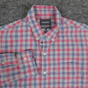 Bonobos Shirt Mens Large Slim Fit Plaid Button Front Long Sleeve Cotton Red Blue